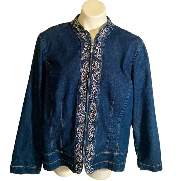 Baccini Women’s Studded Embroidered Cotton Blend Jean Jacket Size 2X Plus Size - Picture 1 of 5
